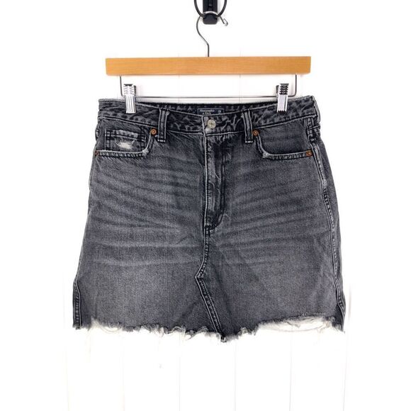 Abercrombie & Fitch Zoe Natural Rise Black Denim Vintage A-Line Mini Skirt 29 / - Picture 1 of 11